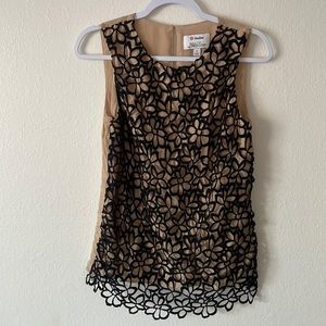 Lela Rose Neiman Marcus Sleeveless Crochet Lace Tank Top S Black Beige Floral